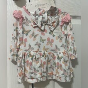 Milkberry Baby Girl 3 Pc.Outfit Set Pink Butterfly  Soft Bamboo NWT 0/3 Months